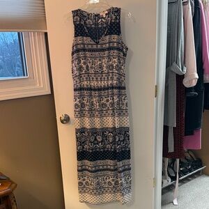 Como Vintage Navy and White Patterned Midi Dress